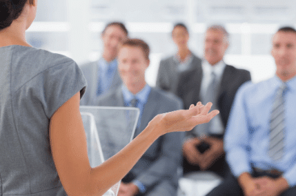 Businesswoman doing conference presentation in meeting room